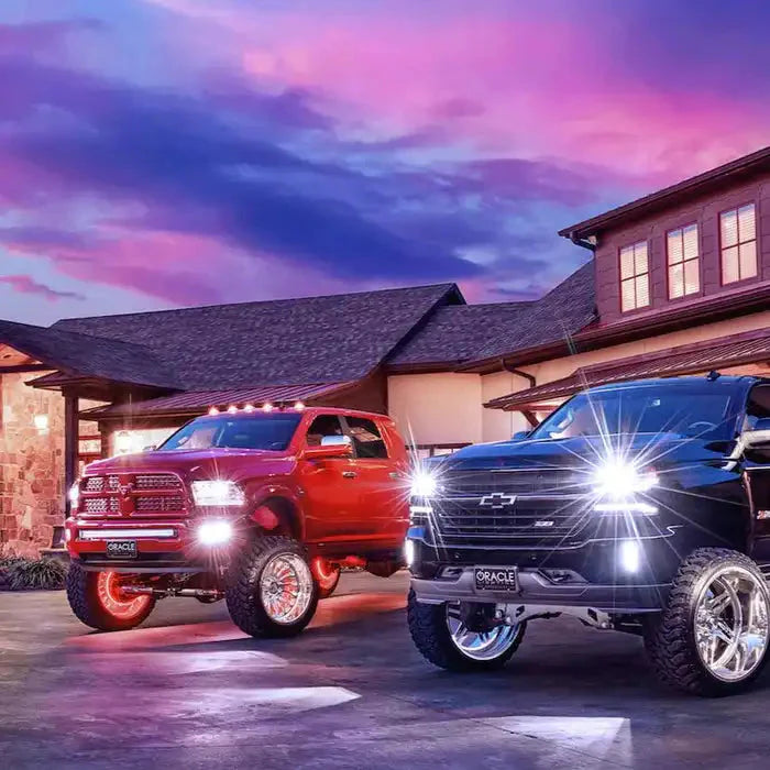 2016-2023 Toyota Tacoma H11 - 4,000+ Lumen LED Light Bulb Conversion Kit (Low Beam) showcased on modified trucks.
