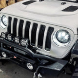 Front end of a Jeep with 7" High Powered LED Headlights installed.