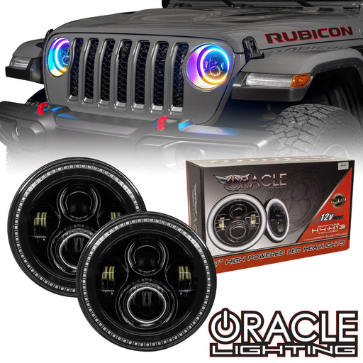 7" High Powered LED Headlights - Black Bezel - Dynamic ColorSHIFT - Jeep Wrangler JK