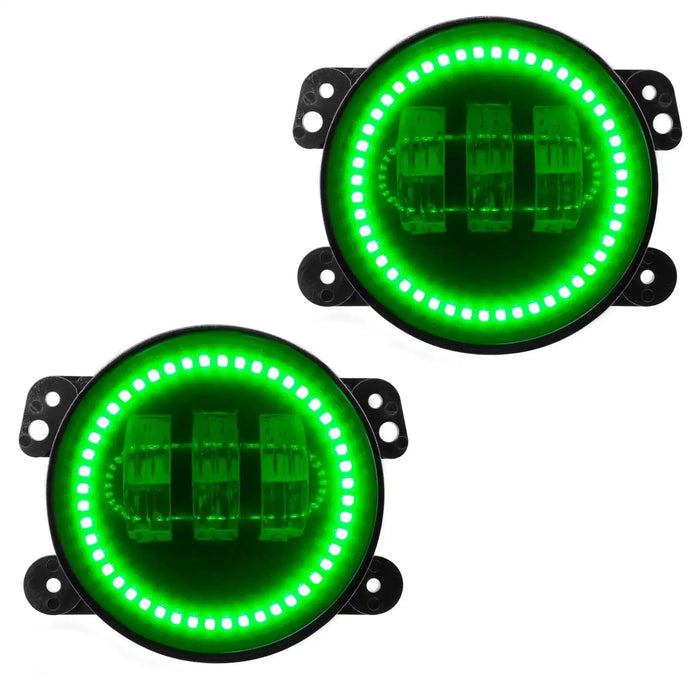 Jeep Wrangler JL Fog Lights with green halos.