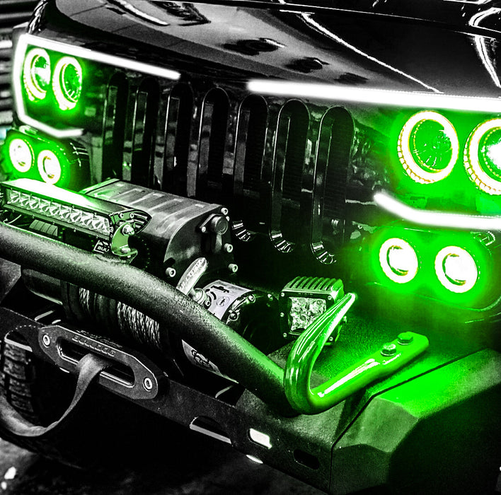 Vector™ Series Grill LED Halo Kit with green halos.