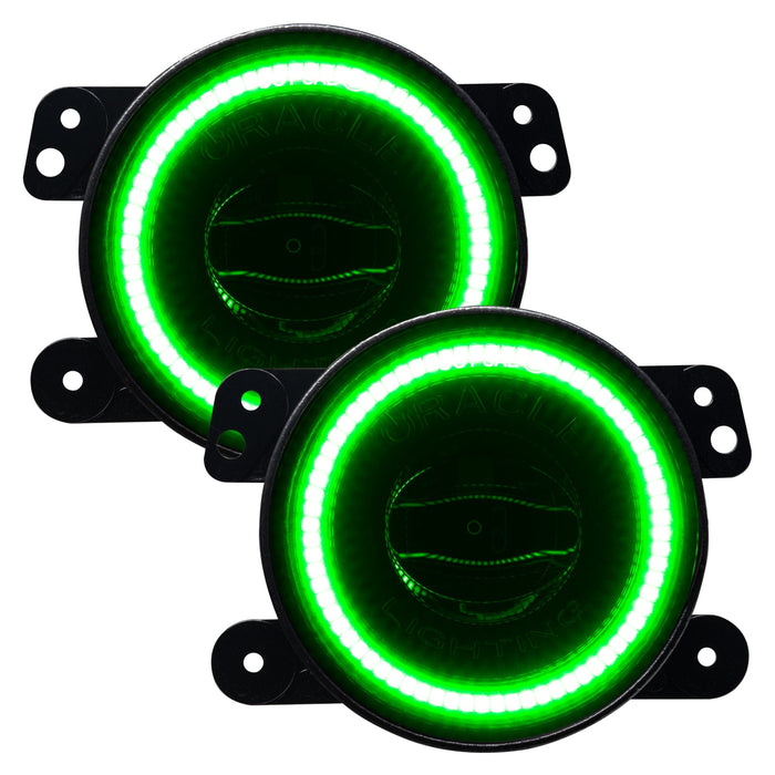 High Performance 20W LED Fog Lights with green halo rings.