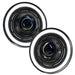 Oculus™ 7" Bi-LED Projector Headlights for Jeep Wrangler JK with white halos.