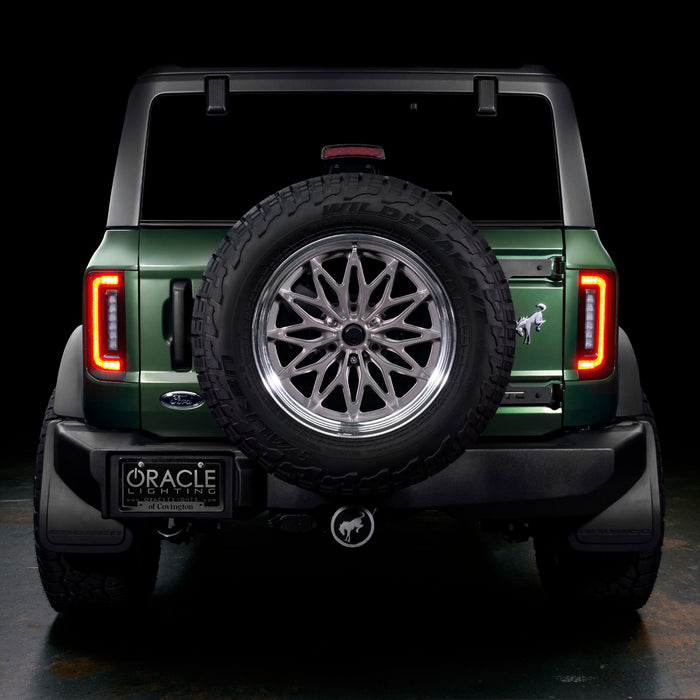 Rear view of Ford Bronco with Flush Style LED Tail Lights installed, and DRLs on.