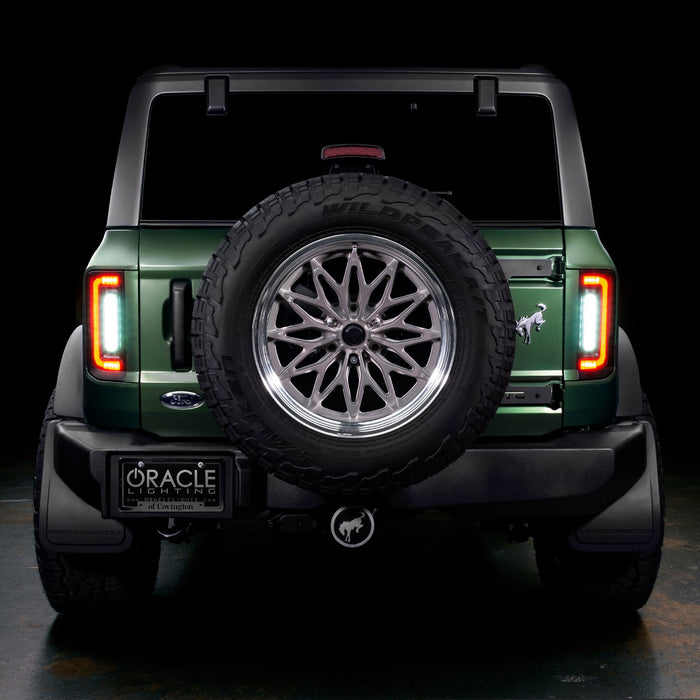 Rear view of Ford Bronco with Flush Style LED Tail Lights installed, and reverse lights on.