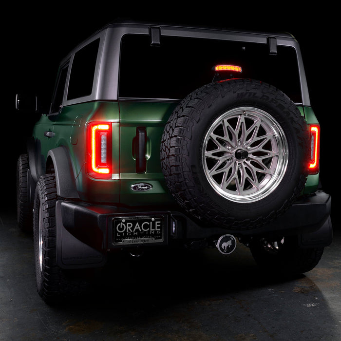 Rear view of Ford Bronco with Flush Style LED Tail Lights installed, and brake lights on.