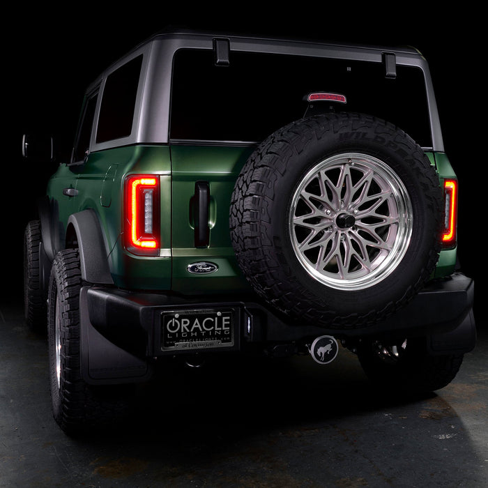 Rear view of Ford Bronco with Flush Style LED Tail Lights installed, and DRLs on.
