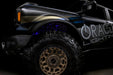 Low shot of fiber optic wheel liner kit installed with purple LED lighting.