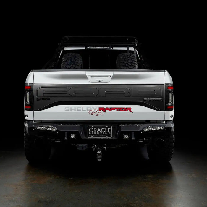 Rear view of white Ford Raptor with Flush Style LED Tail Lights installed
