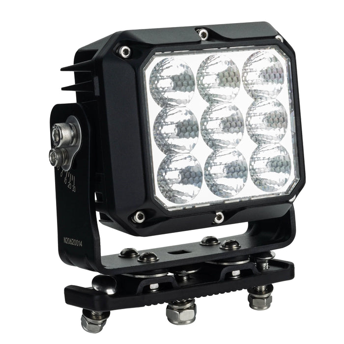 Black off-road light fixture with LED elements on a white background