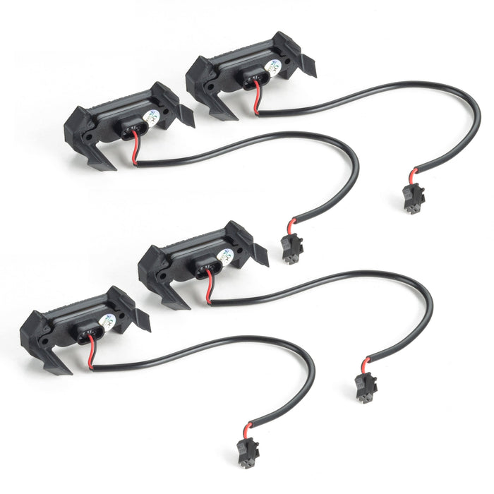 Set of four mechanical components with wiring on a white background