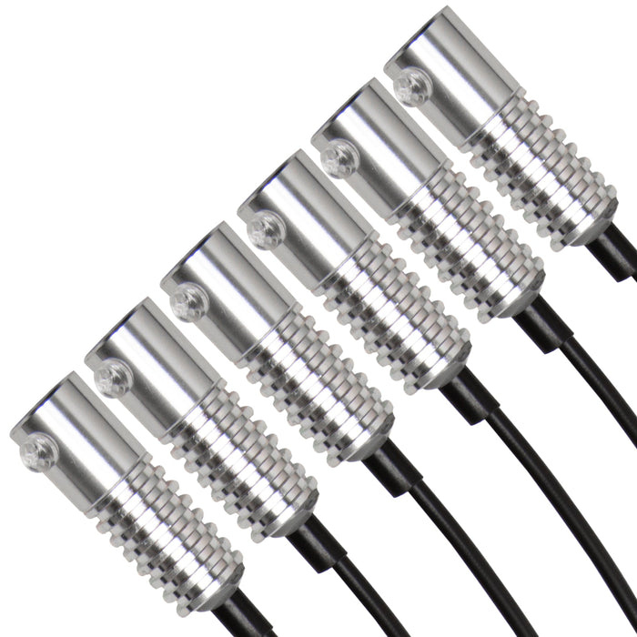 Close-up on six Fiber Optic LED Light Heads.