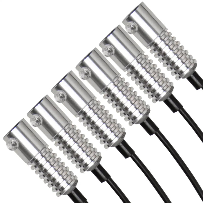 Close-up on six Fiber Optic LED Light Heads.