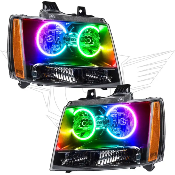 Chevrolet Avalanche headlights with ColorSHIFT LED halo rings.