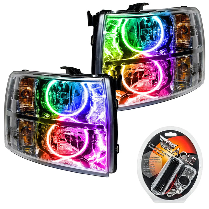 2007-2013 Chevy Silverado Pre-Assembled Halo Headlights - Chrome Housing with RF Controller.