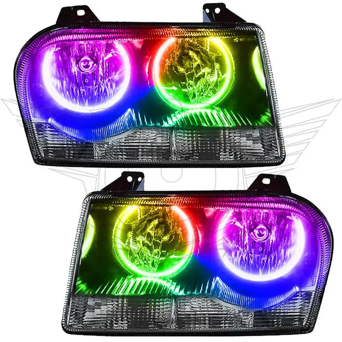 Chrysler 300 headlights with ColorSHIFT halo rings.