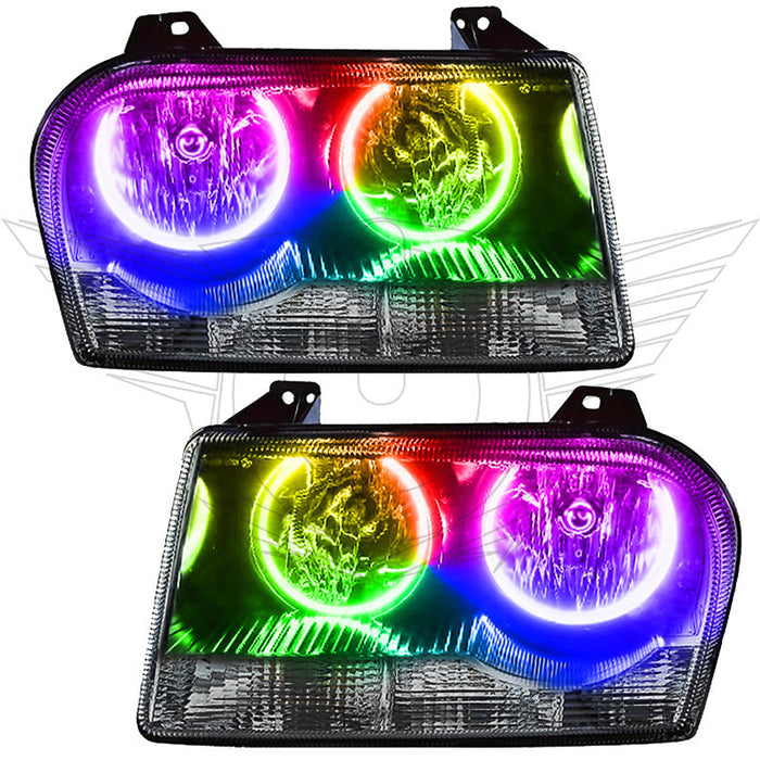 Chrysler 300 headlights with ColorSHIFT halo rings.