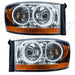 2006 Dodge Ram Pre-Assembled Halo Headlights - Chrome with white halo rings.