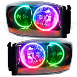 2006 Dodge Ram Pre-Assembled Halo Headlights - Black with ColorSHIFT LED halo rings.