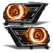 Ford Mustang headlights with amber LED halo rings.