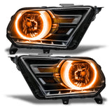 Ford Mustang headlights with amber LED halo rings.