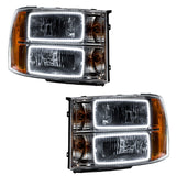 GMC Sierra headlights with white LED halo rings.