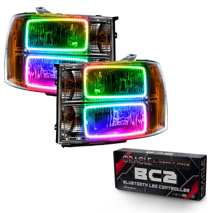 2007-2013 GMC Sierra Pre-Assembled Halo Headlights - (Square Ring Design)