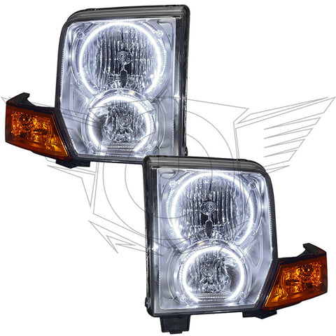 2006-2010 Jeep Commander Pre-Assembled Halo Headlights with white LED halo rings.