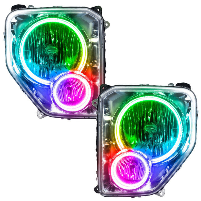 2008-2012 Jeep Liberty Pre-Assembled Halo Headlights with ColorSHIFT LED halo rings.