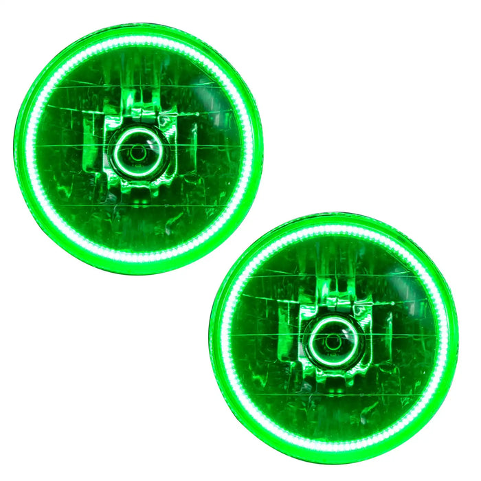 1997-2006 Jeep Wrangler TJ Pre-Assembled Halo Headlights with green LED halo rings.