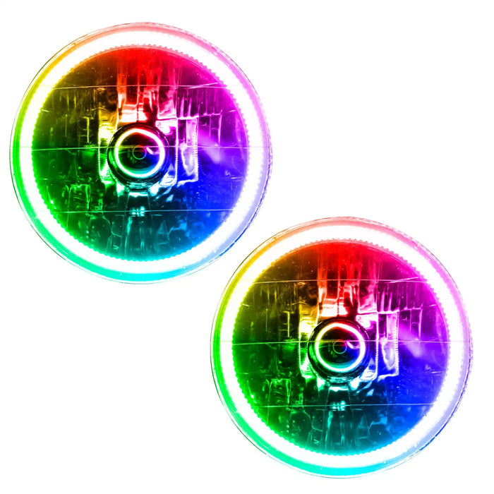 1997-2006 Jeep Wrangler TJ Pre-Assembled Halo Headlights with ColorSHIFT LED halo rings.