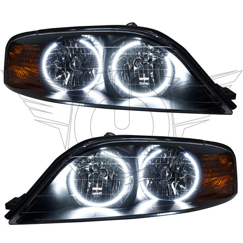 2000-2002 Lincoln LS Pre-Assembled Halo Headlights with white LED halo rings.