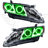 2007-2009 Toyota Camry LED Headlight Halo Kit with green LED halo rings.