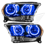 2011-2013 Dodge Durango Pre-Assembled Halo Headlights Non-HID - Black Housing with blue LED halo rings.