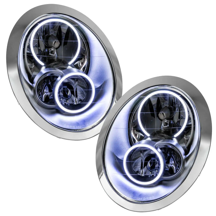2005-2008 Mini Cooper/S Pre-Assembled Halo Headlights with white LED halo rings.