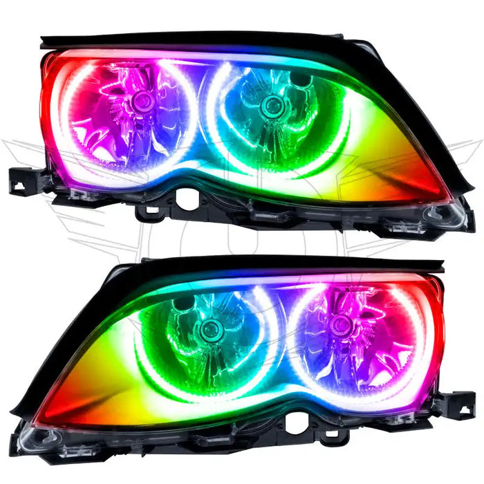 BMW 3 Series headlights with ColorSHIFT LED halo rings.