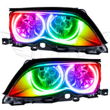 BMW 3 Series headlights with ColorSHIFT LED halo rings.