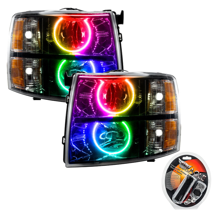 2007-2013 Chevrolet Silverado Pre-Assembled Halo Headlights - Black Housing with RF Controller.