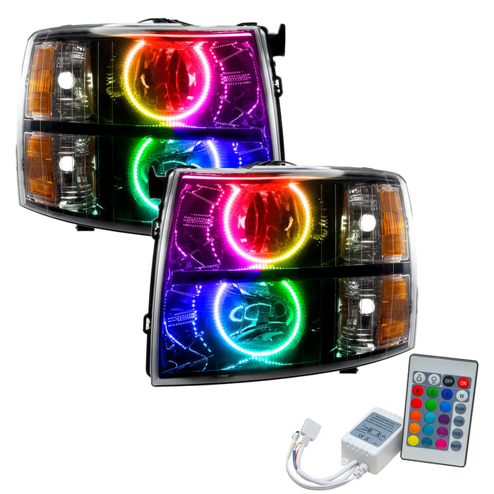 2007-2013 Chevrolet Silverado Pre-Assembled Halo Headlights - Black Housing with Simple Controller.