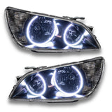 Lexus IS300 headlights with white LED halo rings.