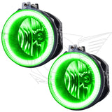 2011-2014 Dodge Challenger Pre-Assembled Halo Fog Lights with green LED halo rings.