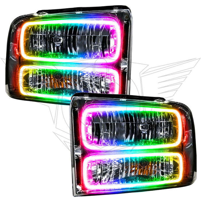 Ford Excursion headlights with ColorSHIFT LED halo rings.