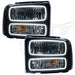 2005 Ford Excursion Pre-Assembled Halo Headlights - Black Housing with white LED halos.