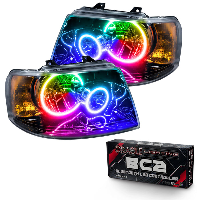 2003-2006 Ford Expedition Pre-Assembled Halo Headlights - Black Housing