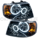 2003-2006 Ford Expedition Pre-Assembled Halo Headlights - Black Housing with white LED halo rings.
