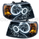 2003-2006 Ford Expedition Pre-Assembled Halo Headlights - Black Housing with white LED halo rings.