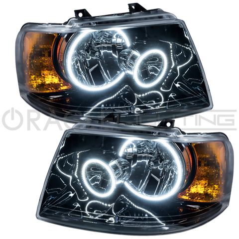 2003-2006 Ford Expedition Pre-Assembled Halo Headlights - Black Housing with white LED halo rings.