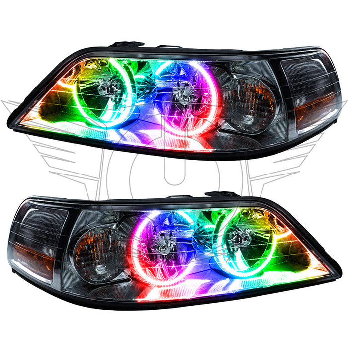 Lincoln Town Car headlights with ColorSHIFT LED halo rings.