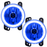 Jeep Wrangler JK fog lights with blue LED halo rings.