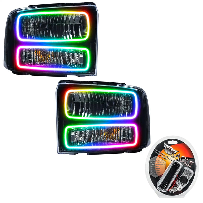 2005-2007 Ford F-250/F-350 Super Duty Pre-Assembled Halo Headlights - Black Housing with RF Controller.